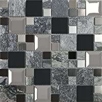 Mosaico de Vidrio y Mármol en Malla DEC-47082AQF499 - Gris- 8 mm- 30 x 30 cm
